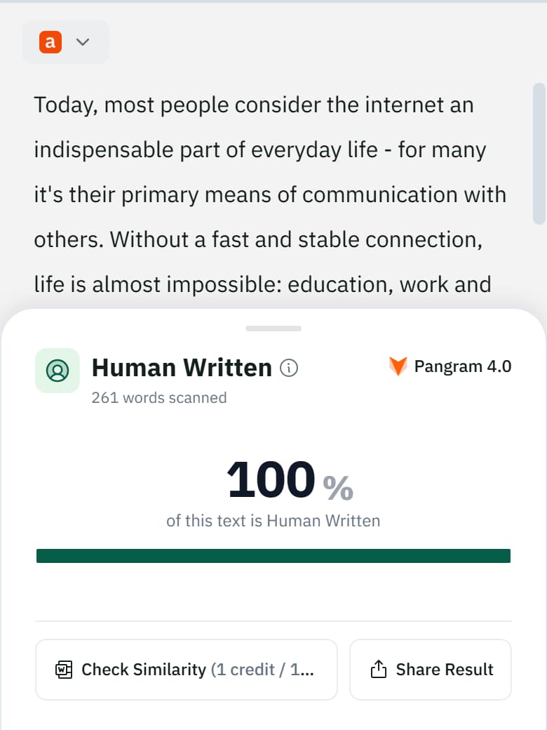 Pangram on DetectorProof text: Human 100%