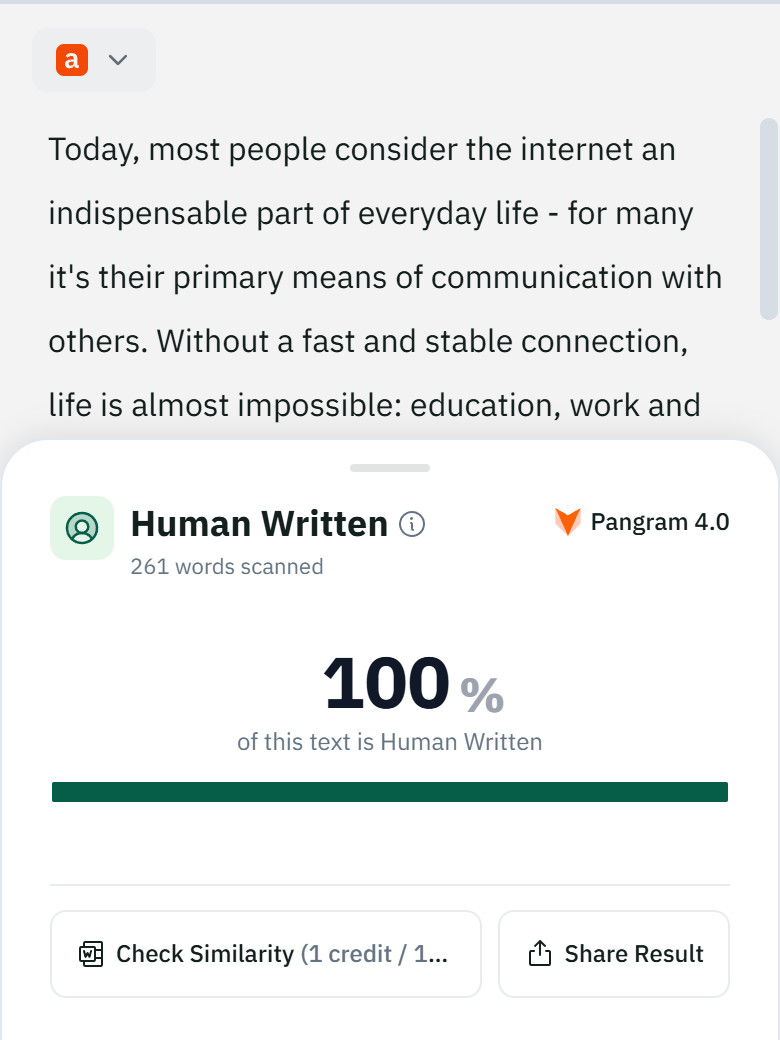 Pangram on DetectorProof text: Human 100%